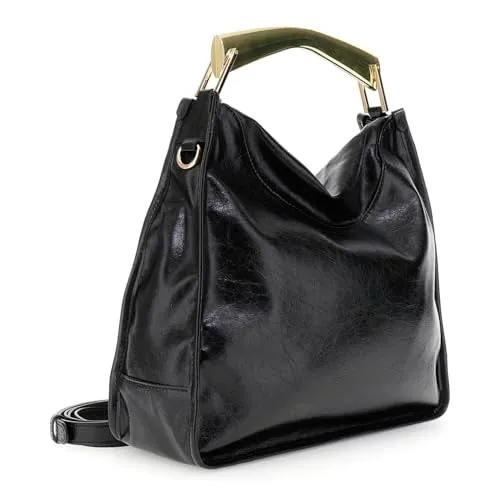 CafèNoir Borsa Effetto Naplak Nera Manico Metallico