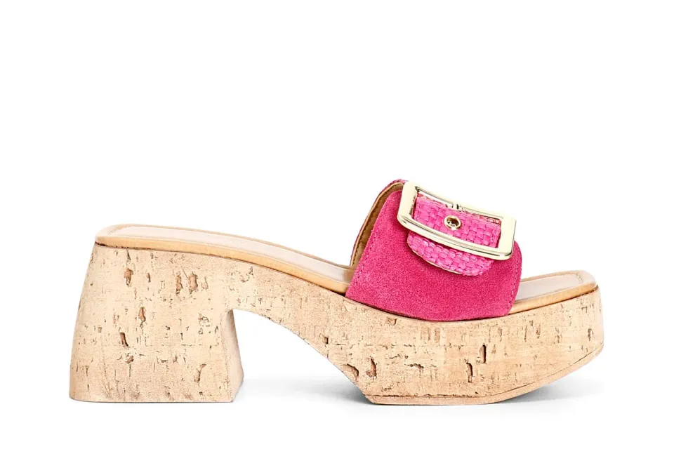 CafèNoir ciabatta donna camoscio rafia fuxia tacco 7