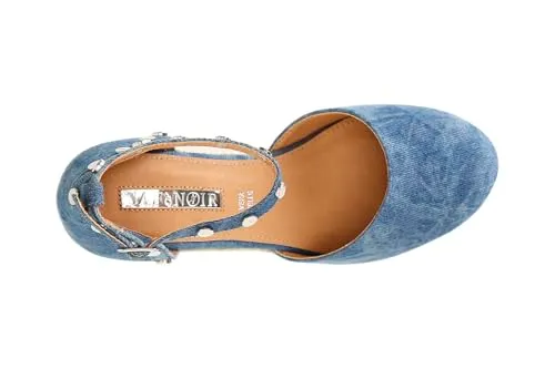 CafèNoir Décolleté Canvas Jeans con Zeppa Corda