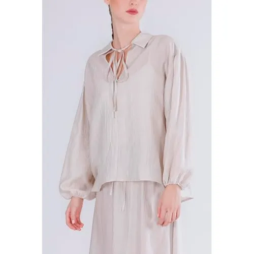 CafèNoir Blusa Arricciata Maniche Lunghe Gesso