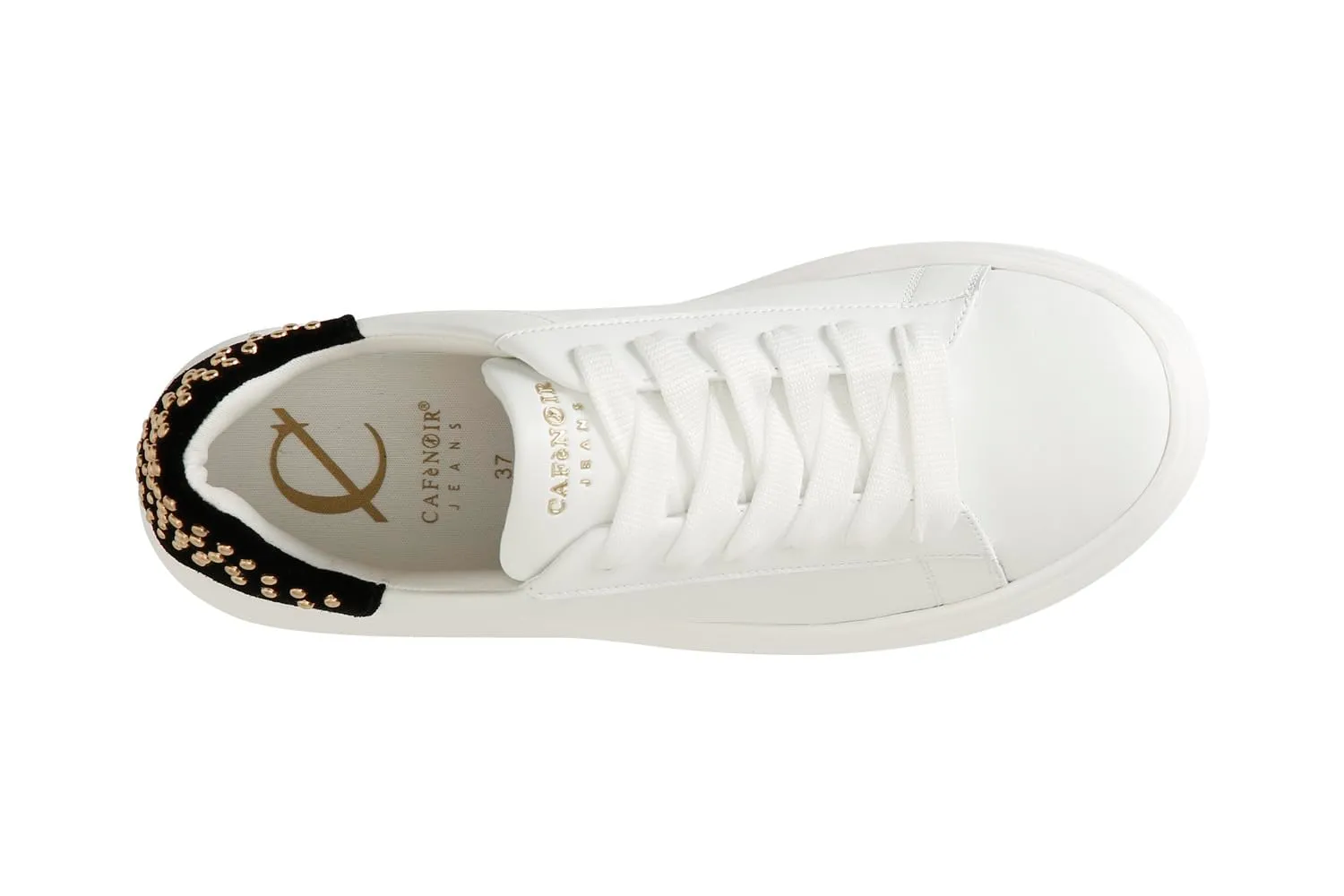 CafèNoir Sneakers Donna Pelle Bianco/Nero Tallone Laminato