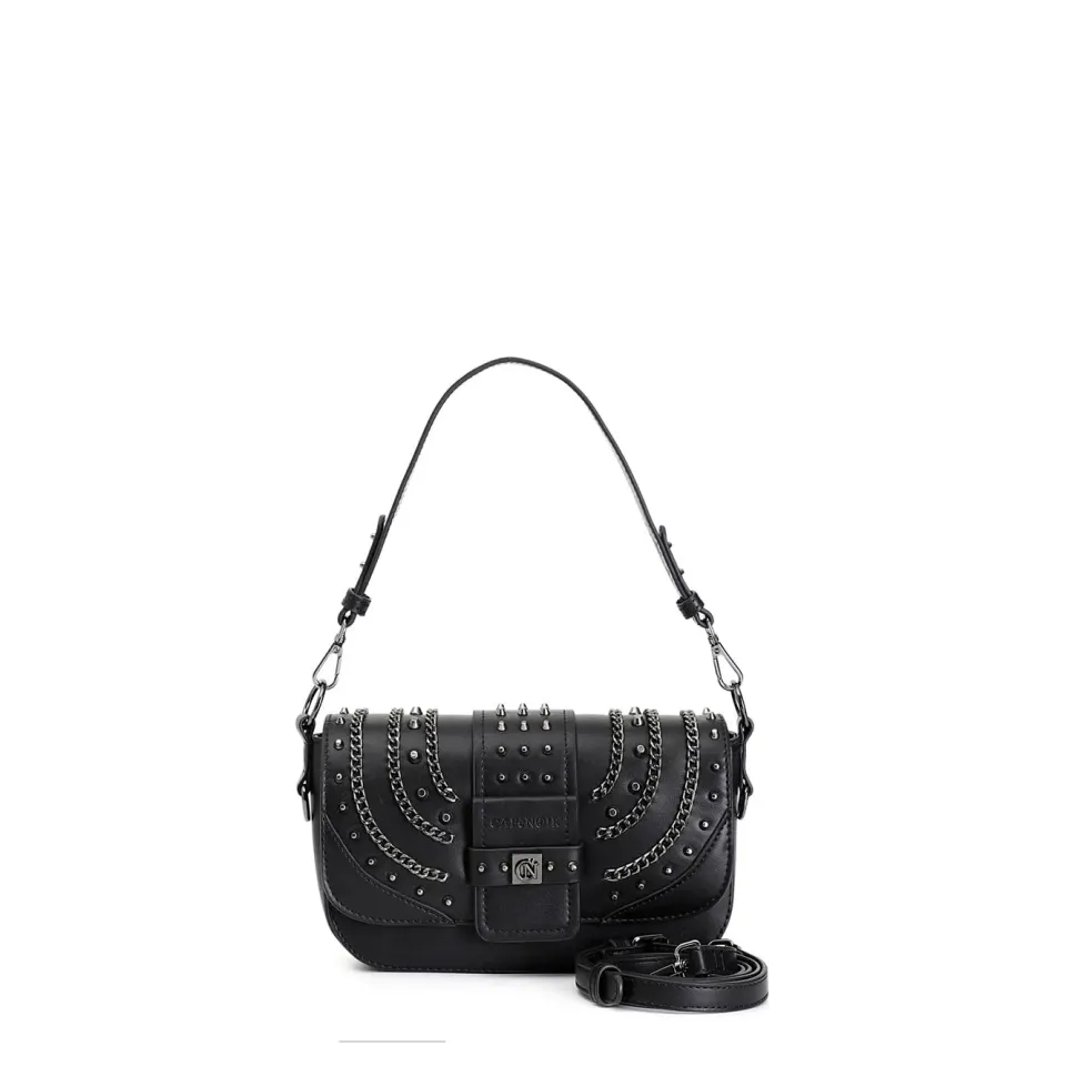 CafèNoir Borsa a Spalla Borchie Nera con Catene