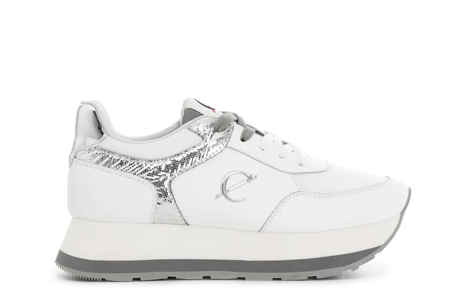 CafèNoir Sneakers Running Donna Pelle Argento Bianche