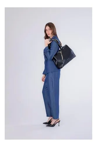 CafèNoir Shopping Bag Donna Nera con Coulisse e Catenina
