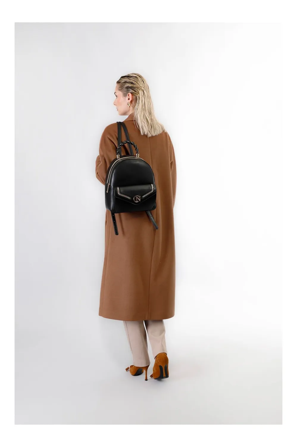 CafèNoir Zaino Donna Nero con Catena Dorata Logo