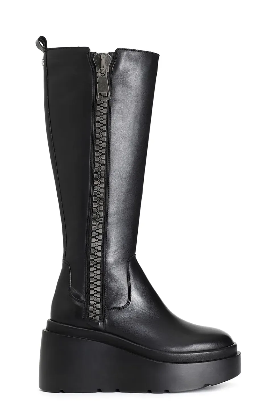 CafèNoir Stivale Donna Pelle Maxi Cerniera Plateau Nero