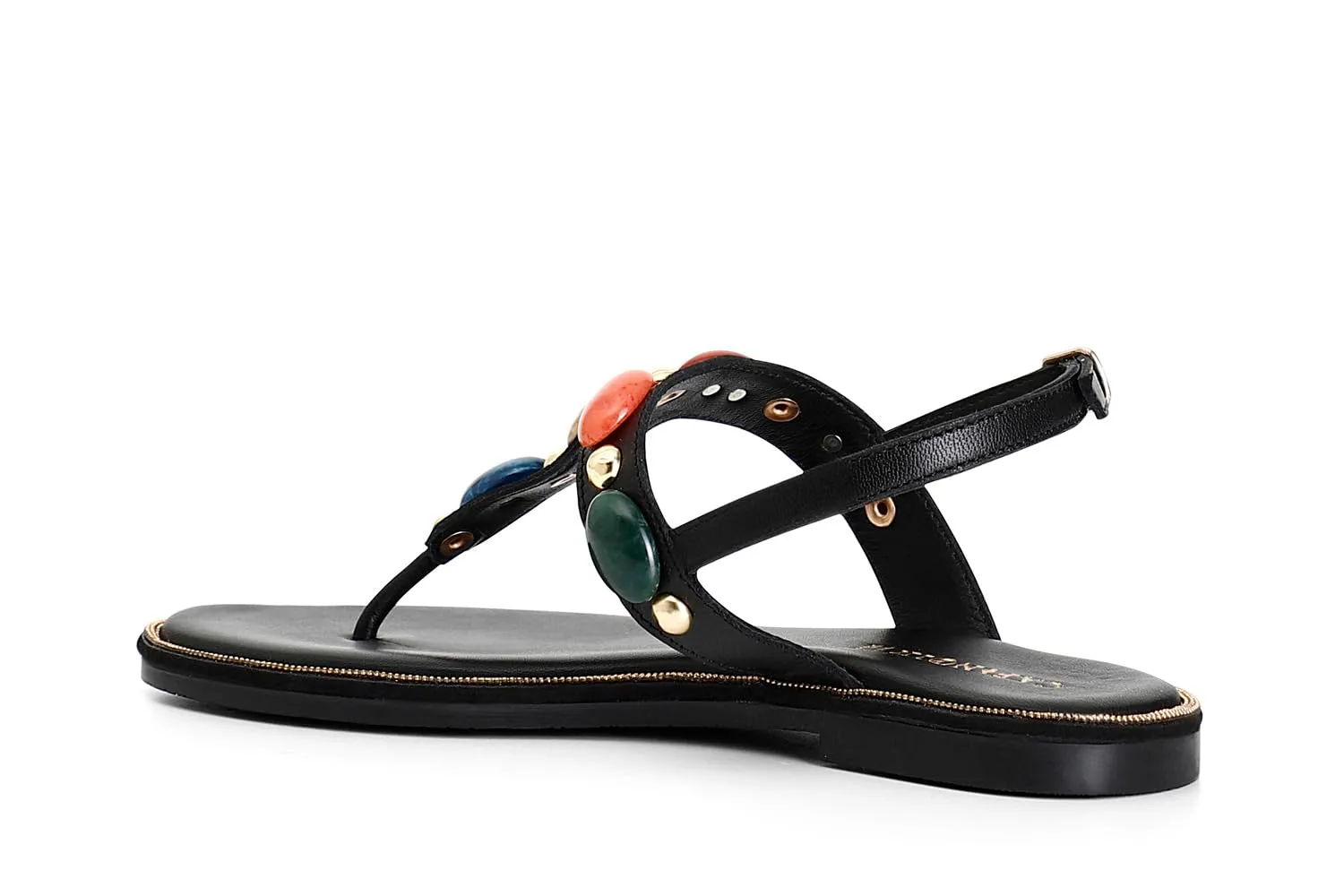CafèNoir Sandali Infradito Pelle Pietre Nero Tacco 2,5