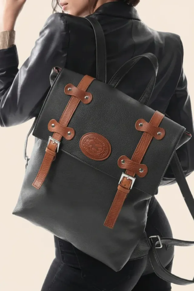 Figus U Zaino Pelle Nero Metallo Stile University