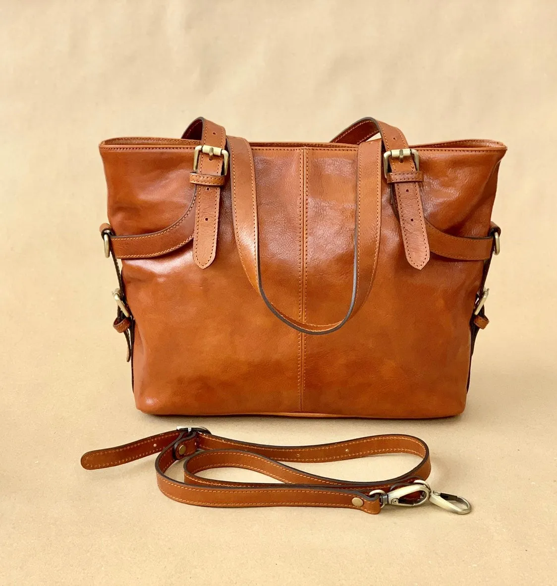 Aigin Milano Tuscany borsa pelle marrone chiaro zip