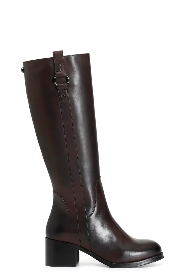 CafèNoir Stivale Donna in Pelle Testa di Moro con Anello
