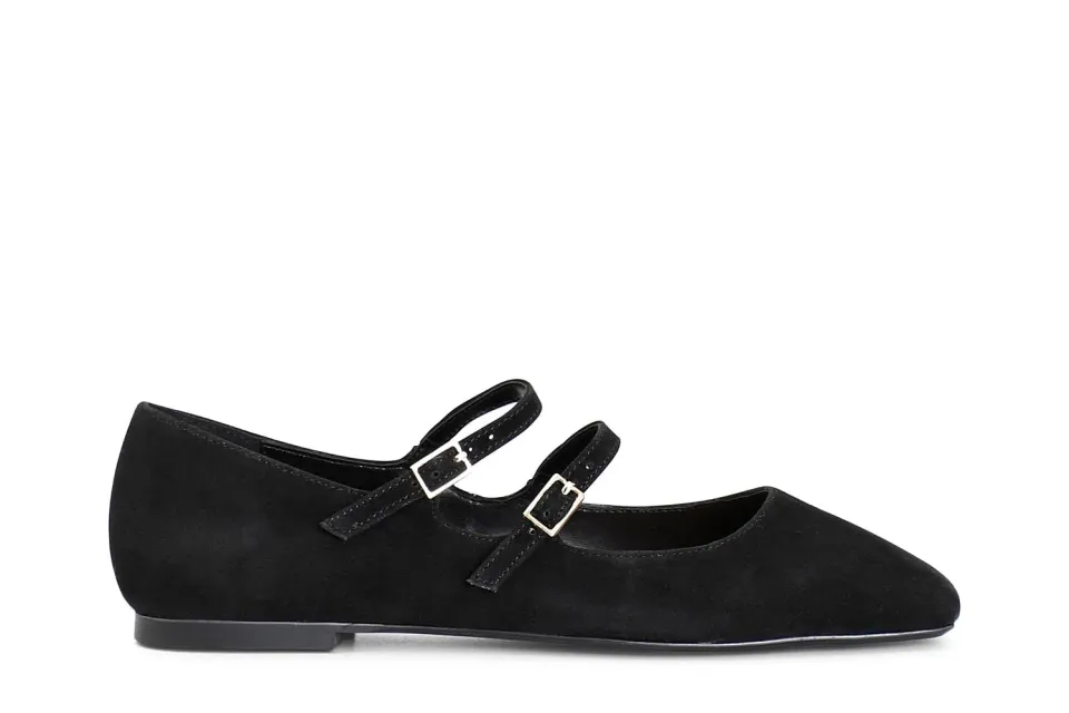 CafèNoir Ballerine Camoscio Nero Doppio Laccio Fibbia