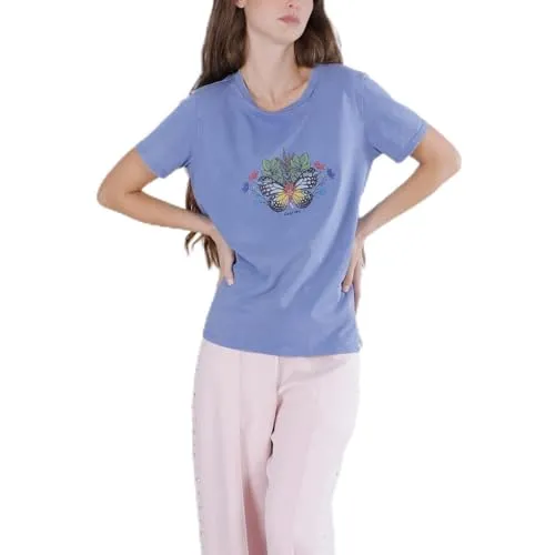CafèNoir T-Shirt Stampa Farfalla maglietta donna M celeste
