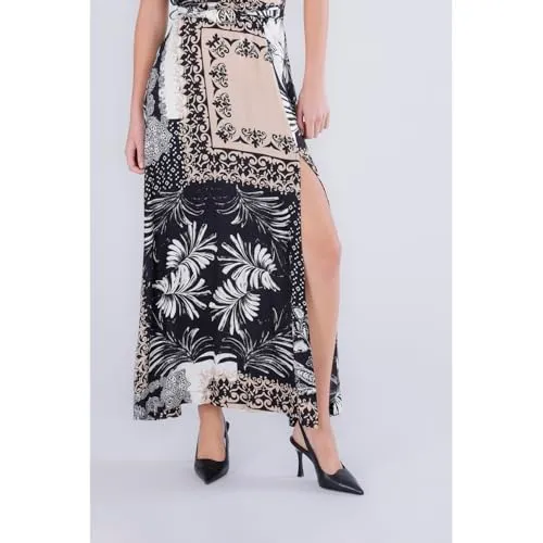 CafèNoir Abito Lungo Smanicato Satin Multi Patchwork