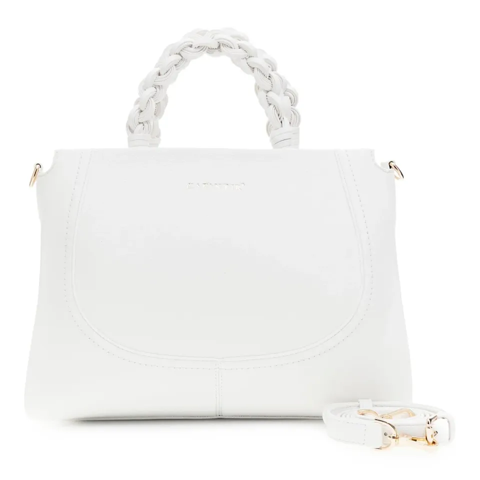 CafèNoir Tote Effetto Pelle Bianca Manico Intrecciato