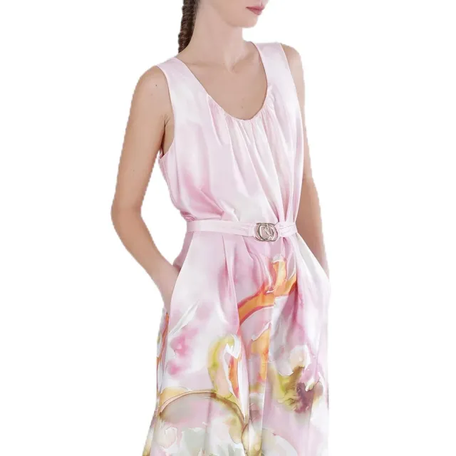 CafèNoir Abito Lungo Satin Fiore Sfumato Rosa M
