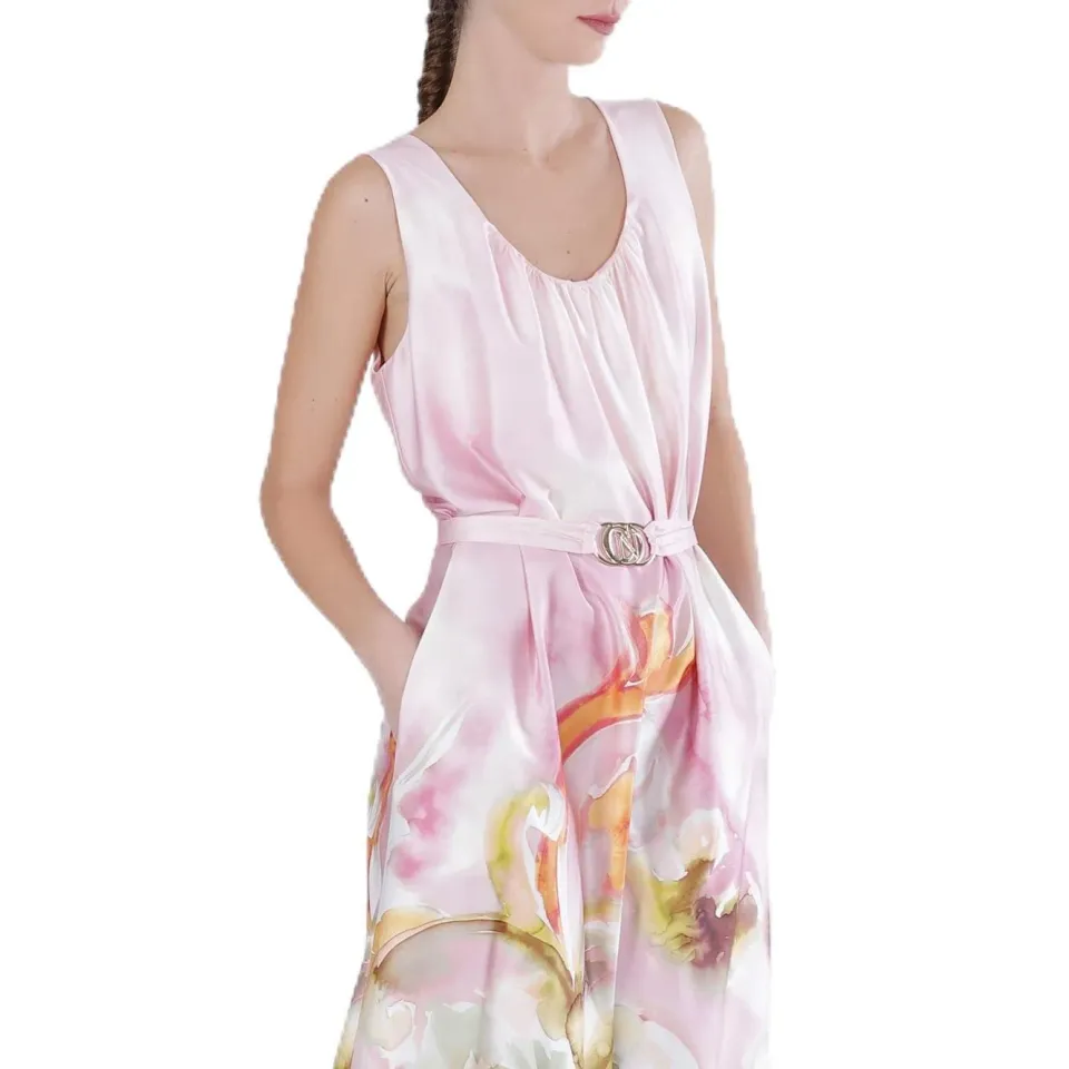 CafèNoir Abito Lungo Satin Fiore Sfumato Rosa M