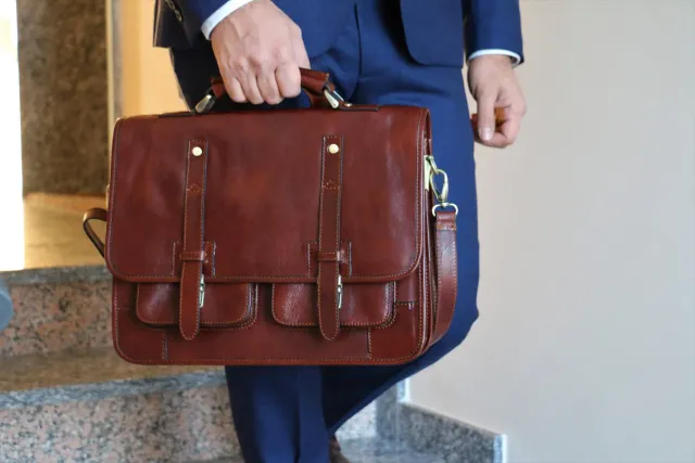 Aigin Milano cartella zaino pelle marrone porta PC