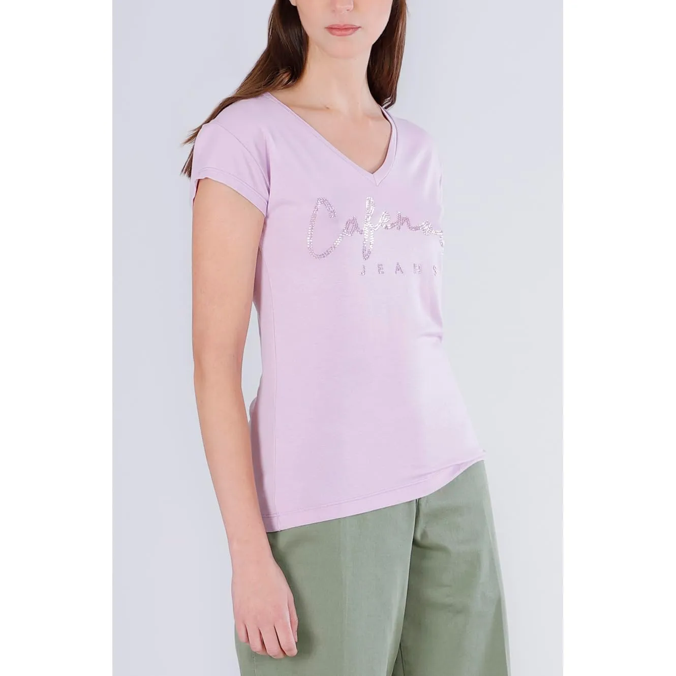 CafèNoir T-Shirt Scollo V Logo Maglia Lavanda S