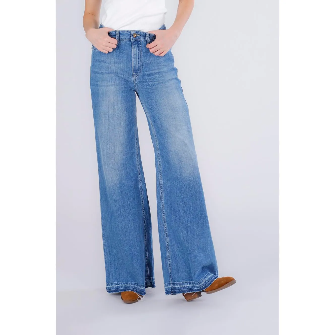 CafèNoir Jeans Palazzo Orlo Sciolto Blu Medio 42