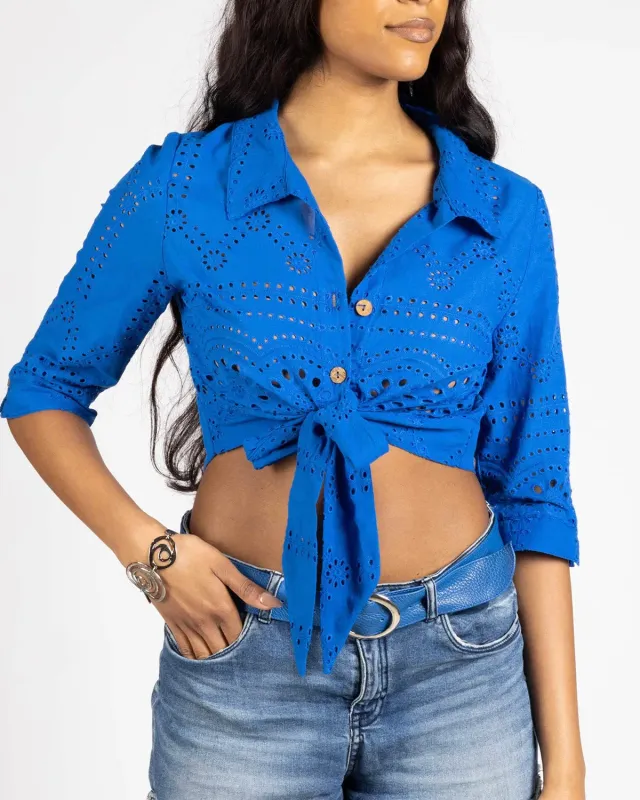 Figus Amalfi Blu camicia sangallo cotone blu