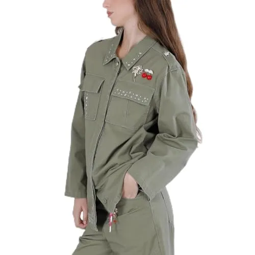 CafèNoir Camicia Gabardina Cotone Borchie Militare M