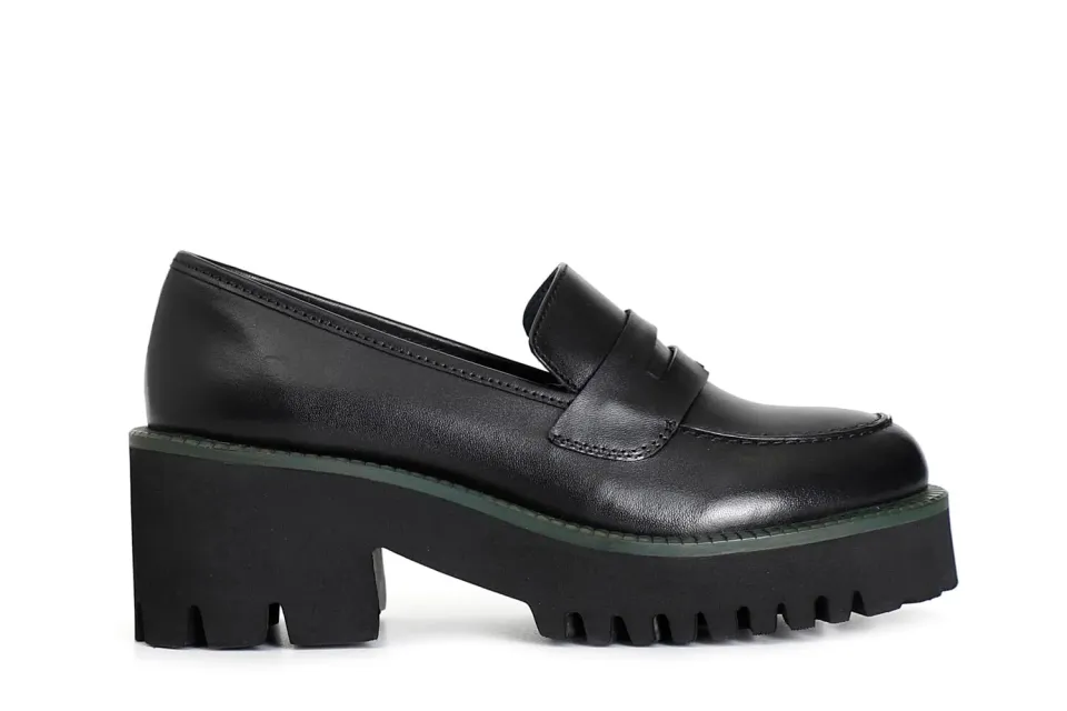 CafèNoir Mocassino Donna Pelle Nero Verde Suola Alta
