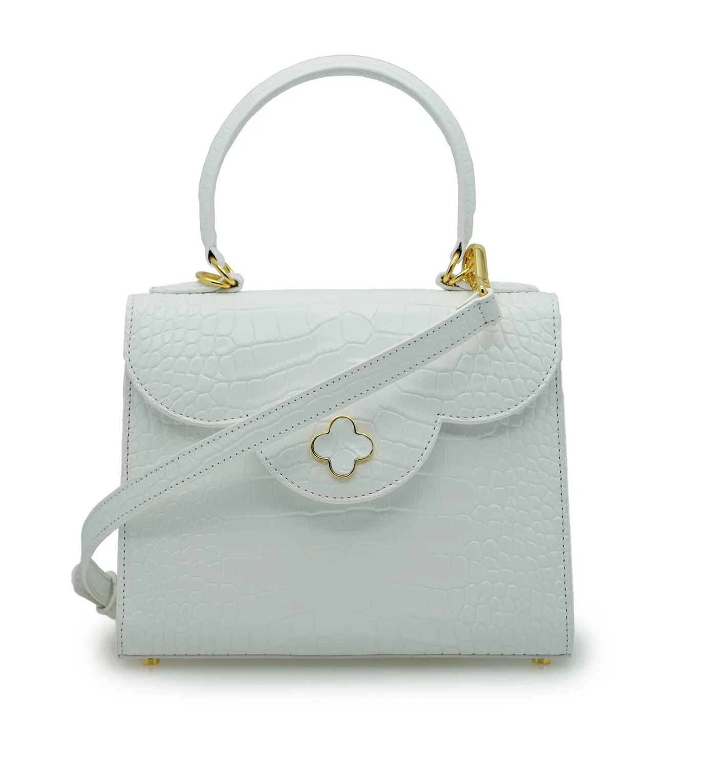Cardinal Milano First Lady Borsa Pelle Vitello Bianco Stampa Coccodrillo
