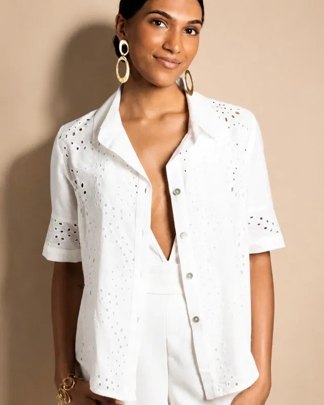 Figus Amalfi camicia sangallo bianco lino