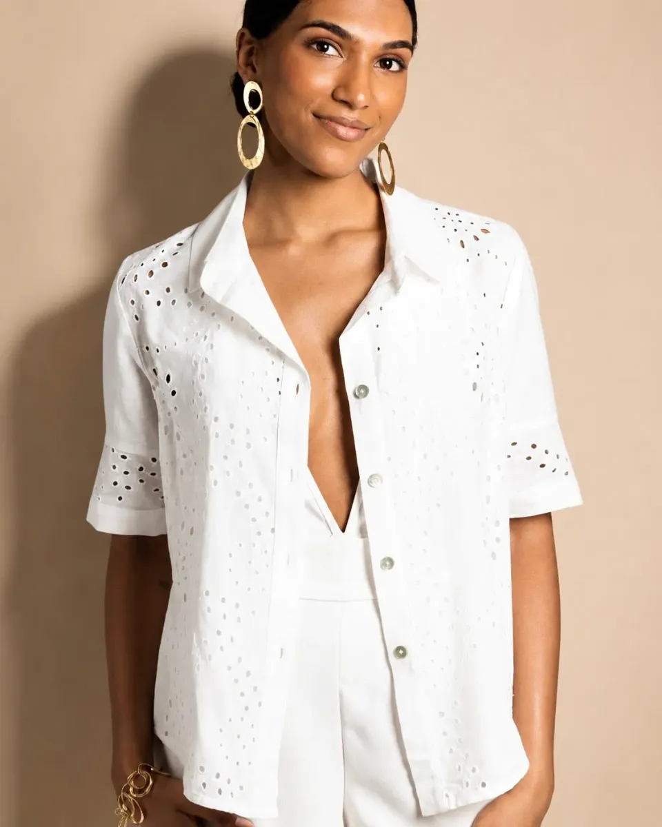 Figus Amalfi camicia sangallo bianco lino