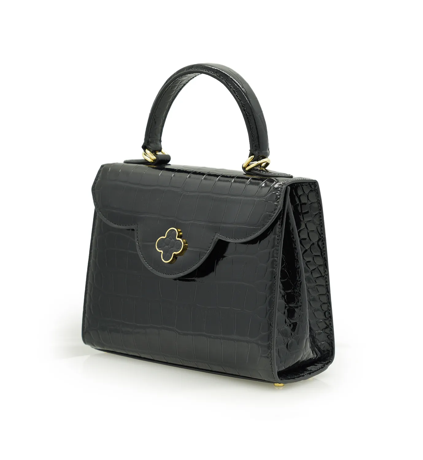 Cardinal Milano First Lady Borsa Pelle Vitello Nero Stampa Coccodrillo