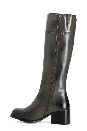 CafèNoir Stivale Pelle Fibbia Borchie Tacco 5 cm Nero