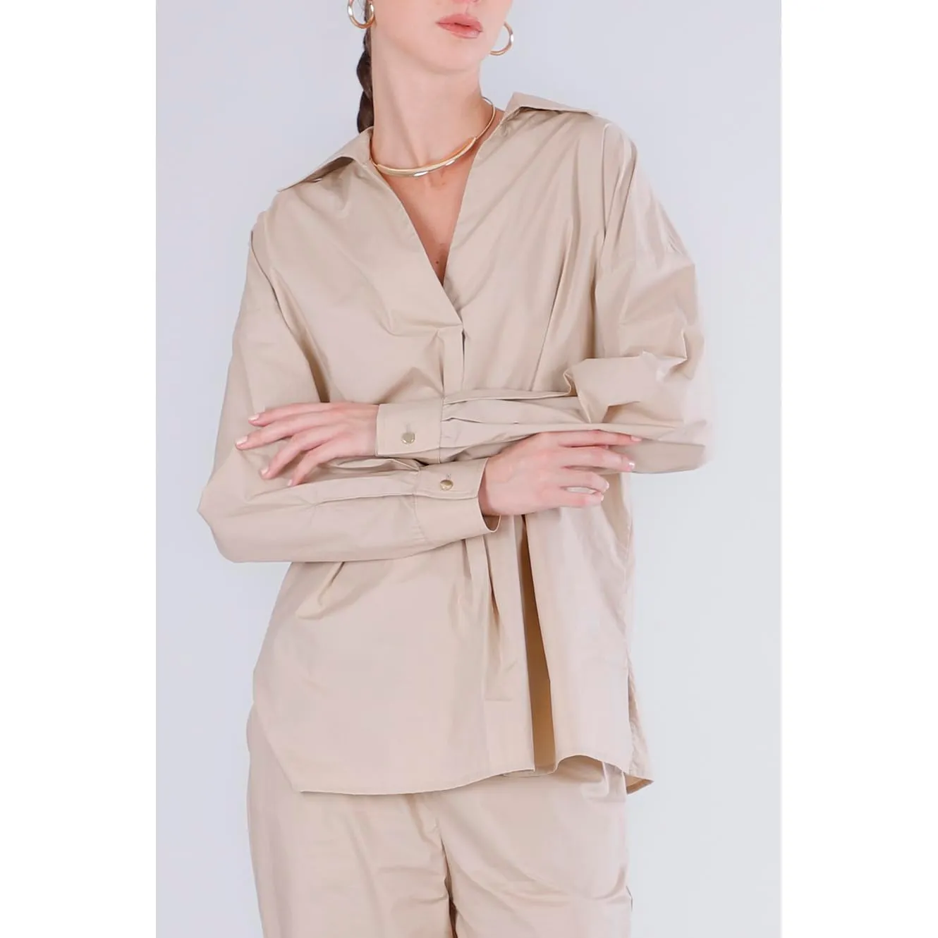 CafèNoir Blusa Over Piega Davanti Sabbia S