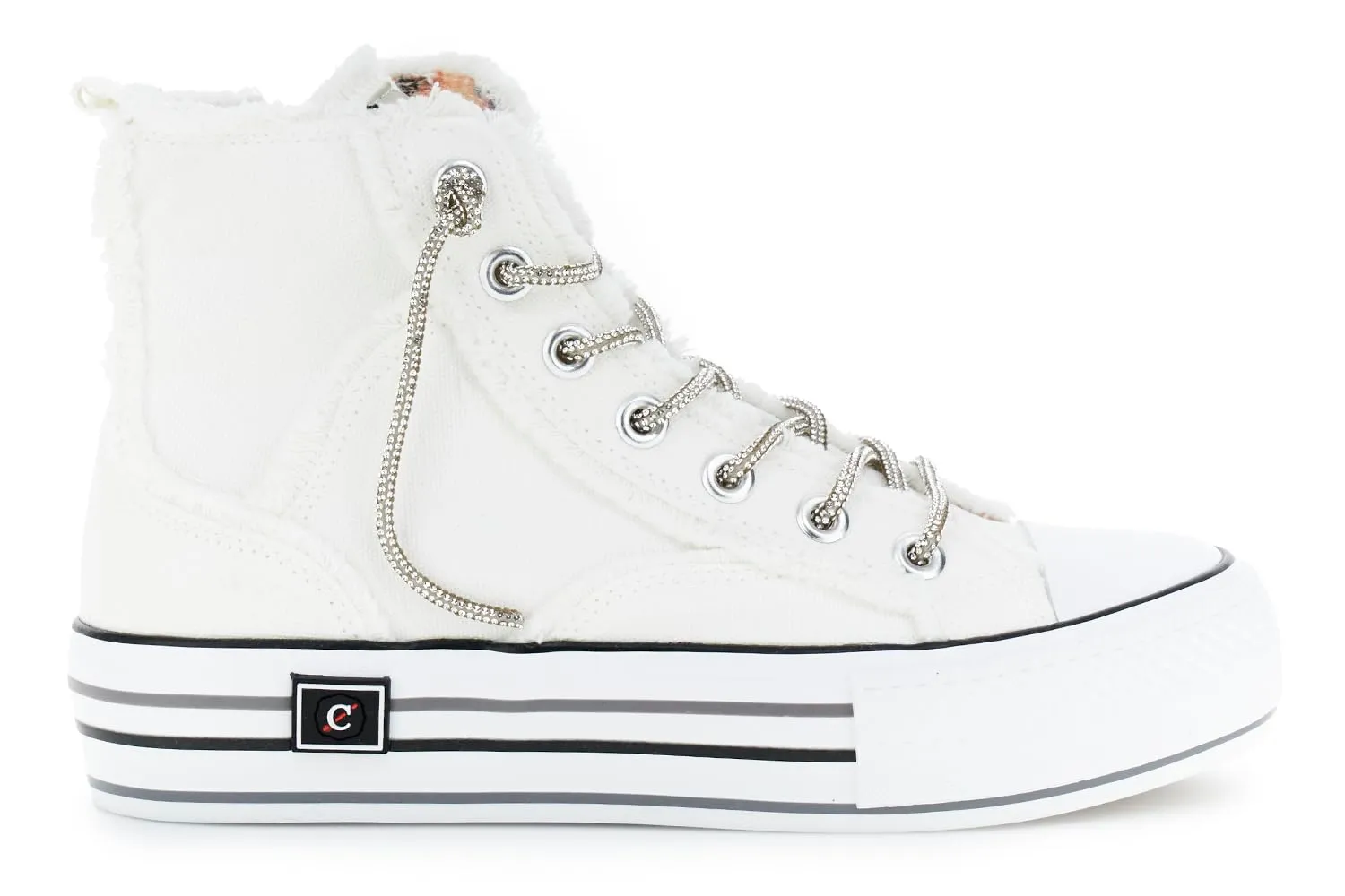 CafèNoir Sneaker Mid Canvas Lacci Strass Sneakers Bianco