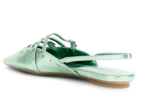 CafèNoir Slingback Pelle Laminata Borchie Strass Acqua Marina