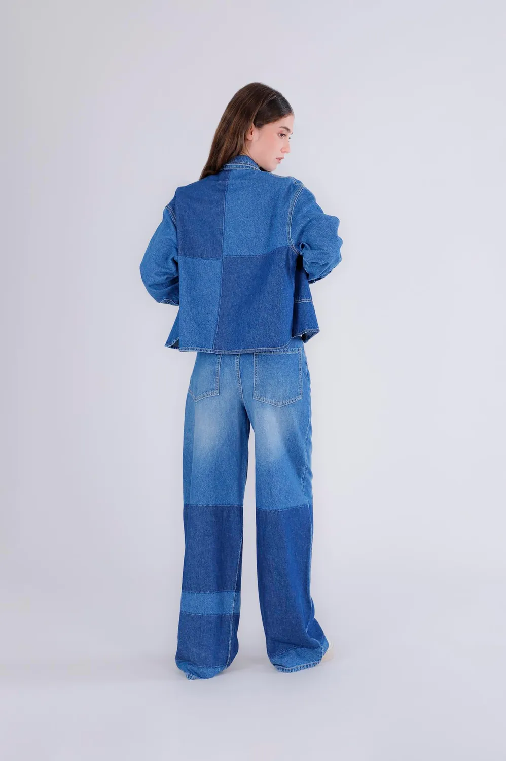 CafèNoir Giubbino Cropped Patchwork Denim spilla gioiello