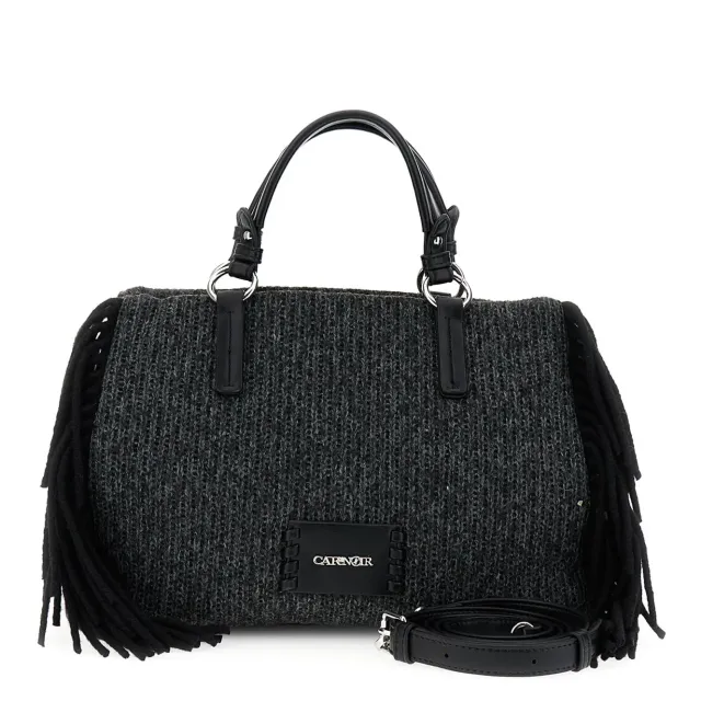 CafèNoir Borsa a Mano Maglia Nera Frange Lana