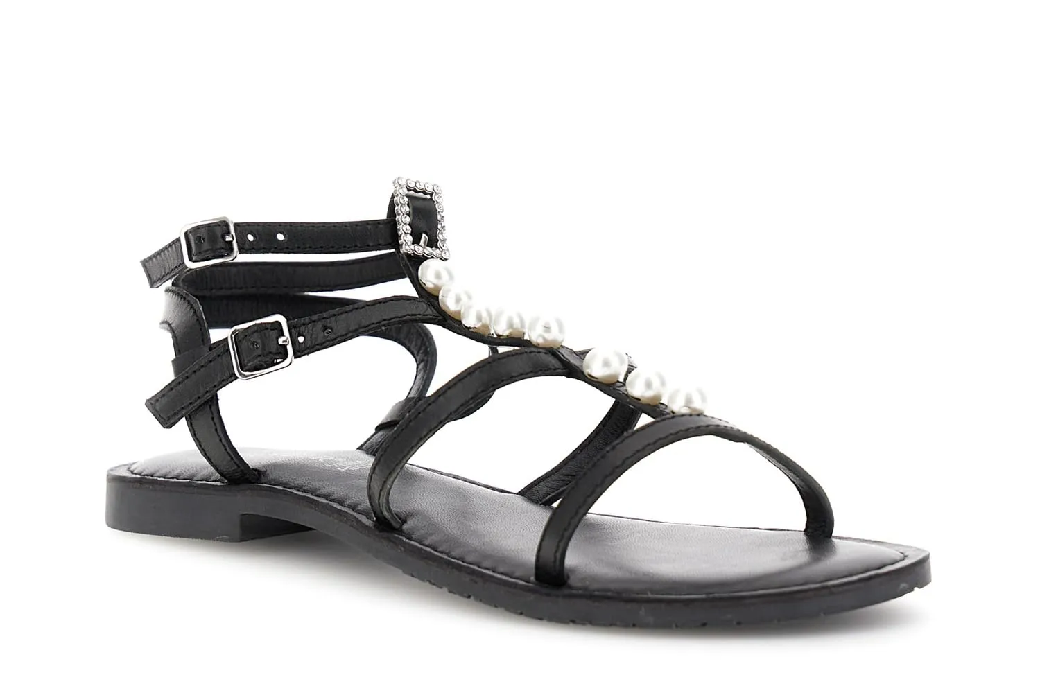 CafèNoir Flat sandali pelle fibbia gioiello donna