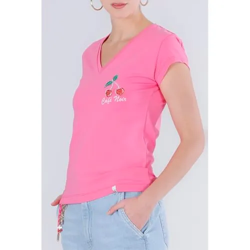 CafèNoir T-Shirt Ciliegia Scollo V Maglia Bubble Gum M