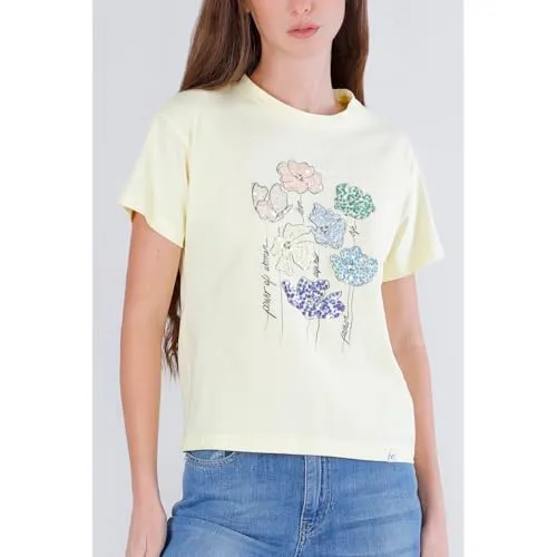 CafèNoir T-Shirt Fiori Pailettes Cotone M