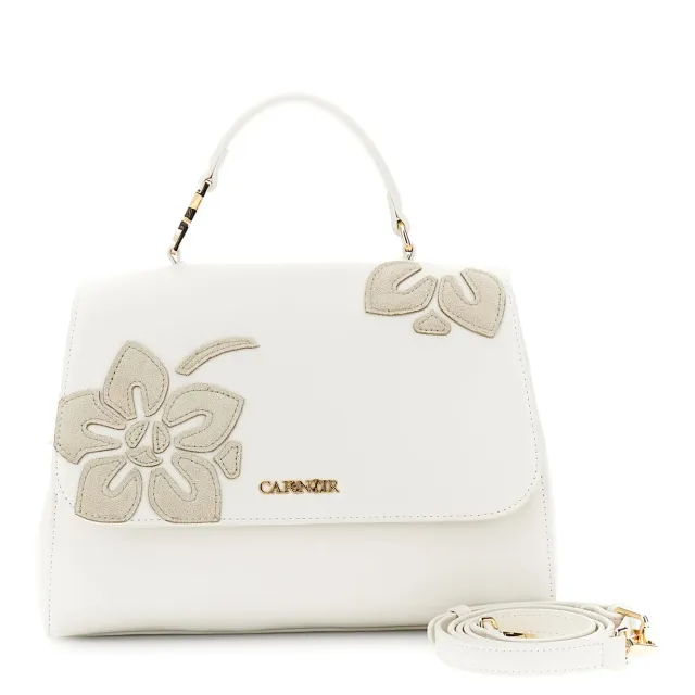 CafèNoir Borsa Mano Donna Effetto Pelle Avorio Fiori