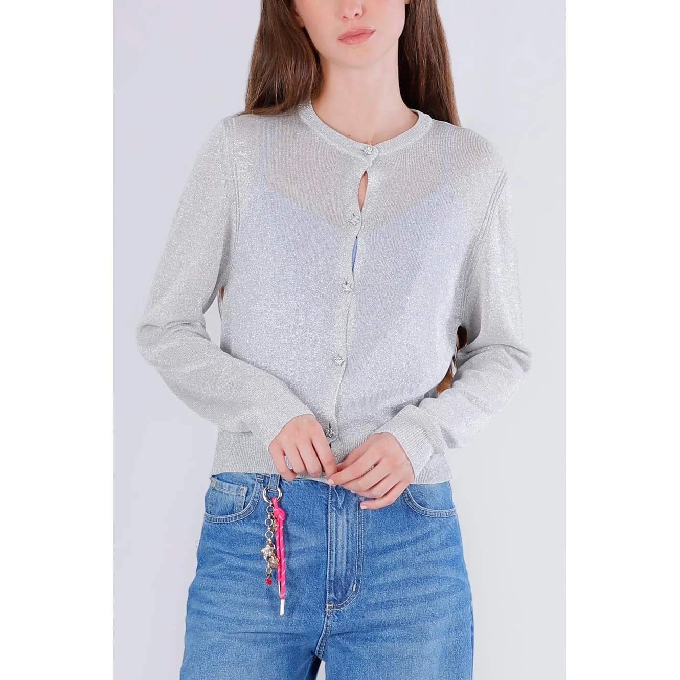 CafèNoir Cardigan Lurex Bottoni Gioiello Avena Taglia S