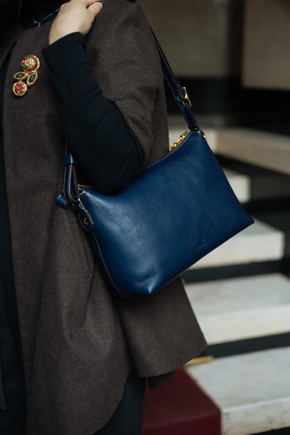 Aigin Milano Minimal Crossbody Bag tracolla miele pelle