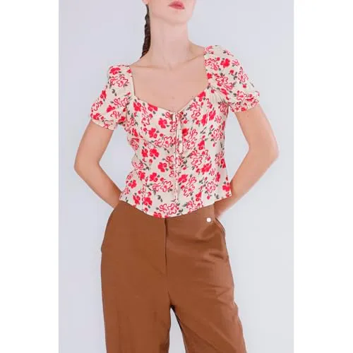 CafèNoir Top Viscosa Fiore Multirosso Smanicato