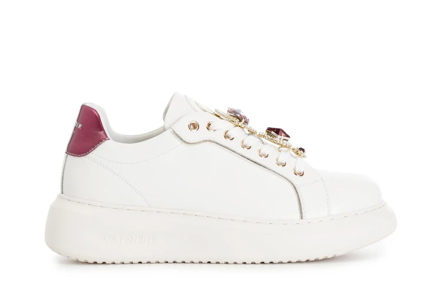 CafèNoir sneakers donna pelle bianco bordeaux gioiello