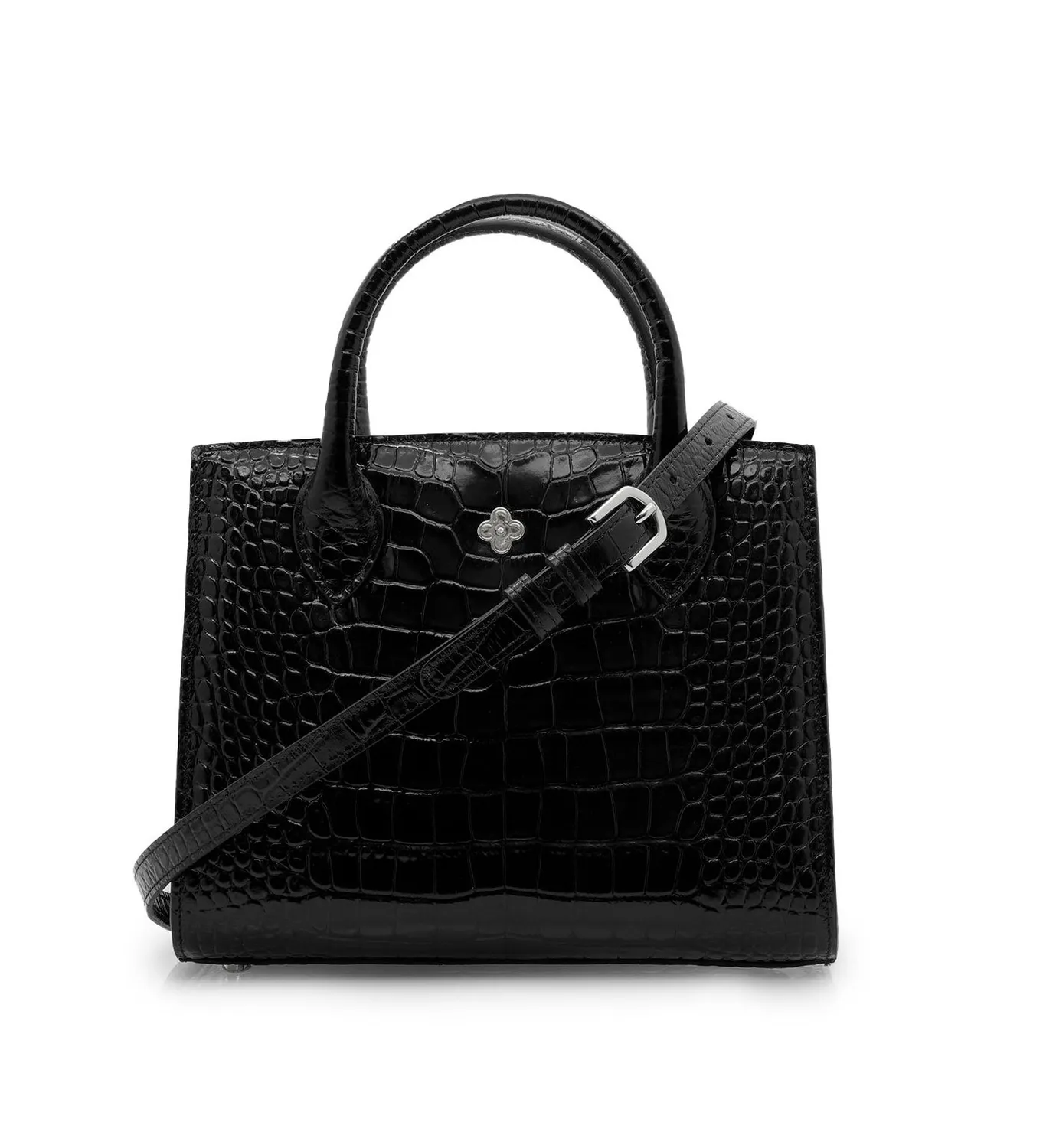 Cardinal Milano Tote Small borsa tote nera vitello stampa coccodrillo