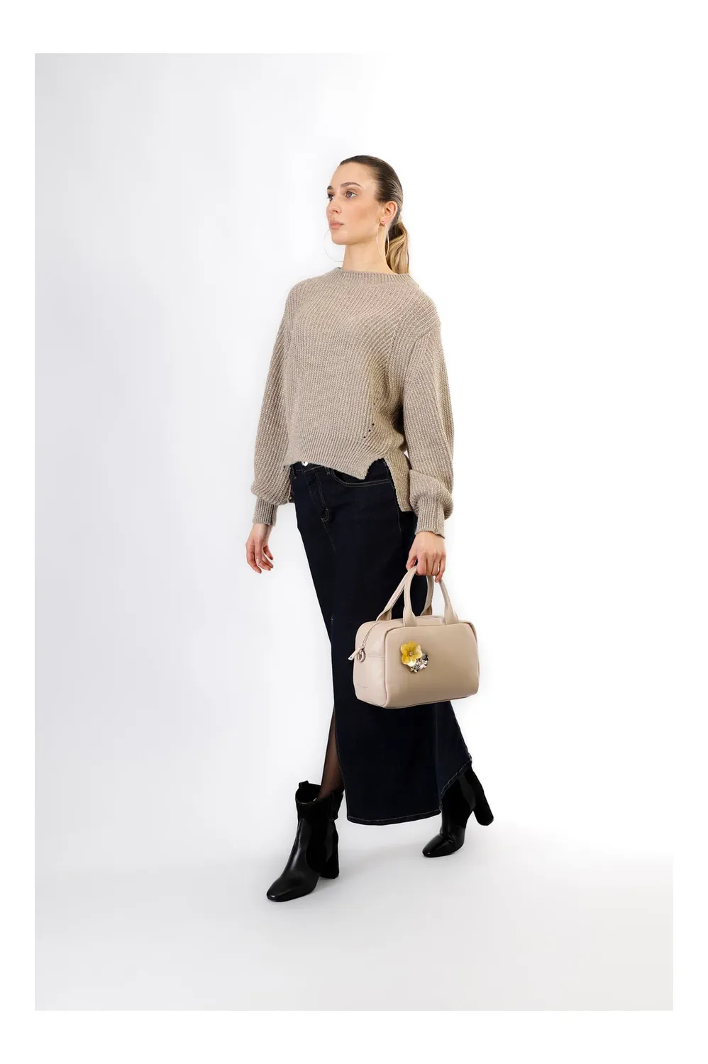 CafèNoir Bauletto Sabbia Effetto Puffy con Fiori