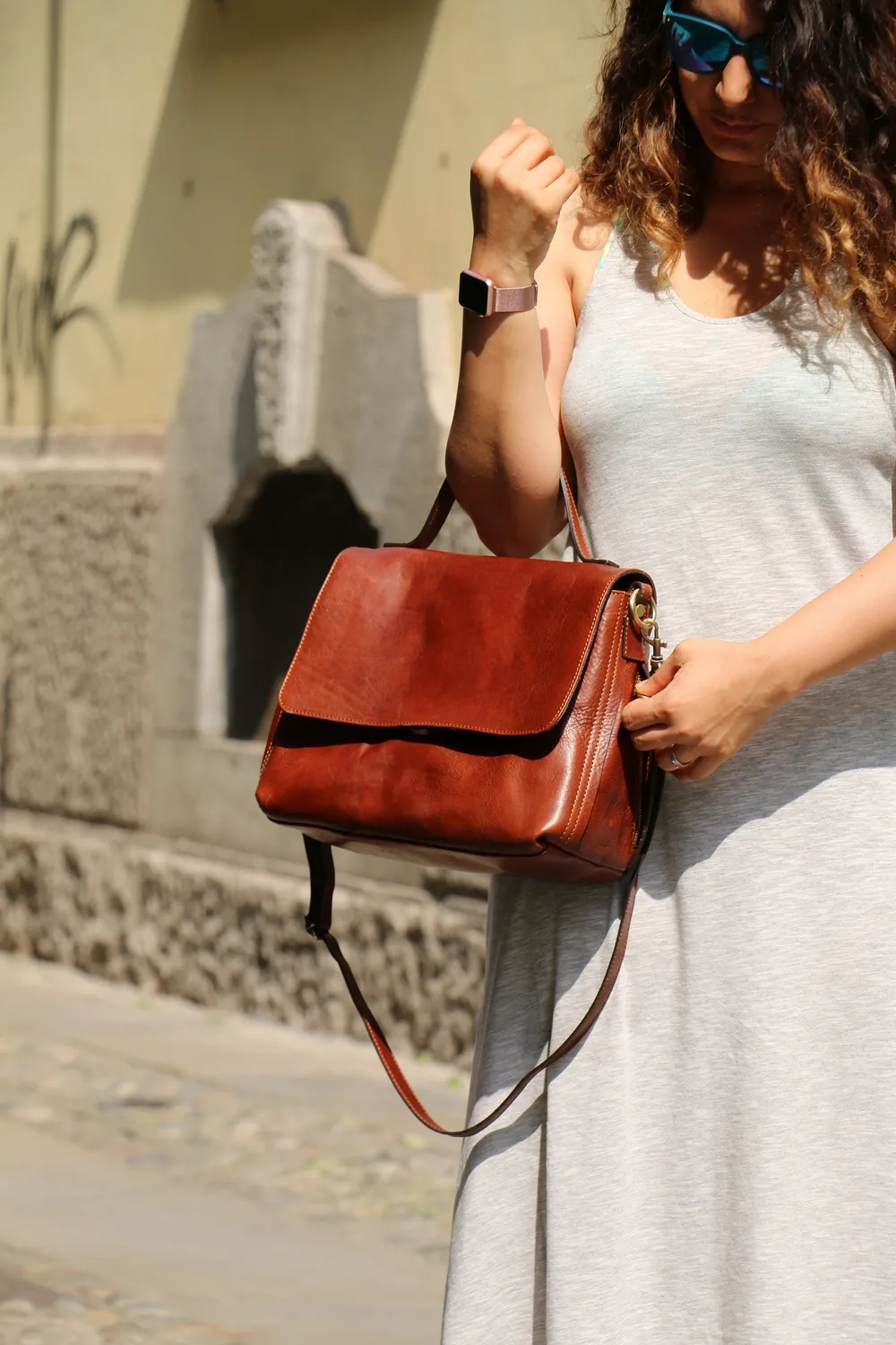 Aigin Milano Handmade Borsa Pelle Marrone Chiaro Zip