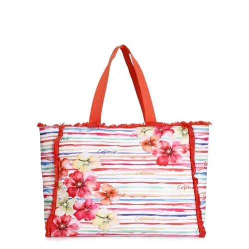 CafèNoir Borsa Mare Tessuto Stampato Rossa con Frange