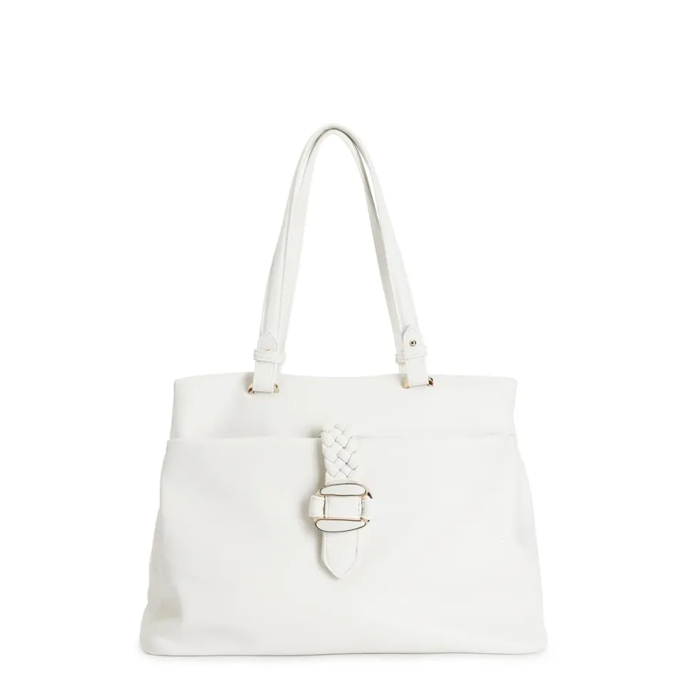 CafèNoir Treccia Metallo Shopping Bag Bianca Morbida