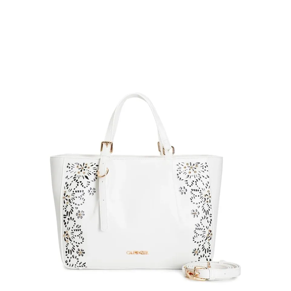 CafèNoir Shopping Floreale Laserata Rivetti Borsa Bianca
